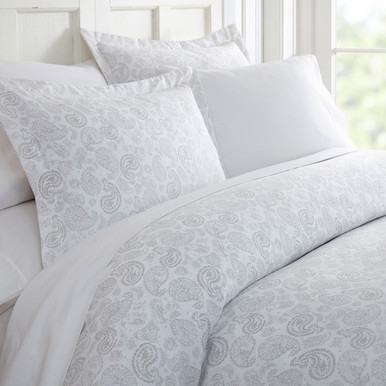Grey Coarse Paisley Duvet Cover Set with Flange Border Shams