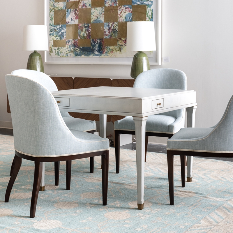 Grey Game Table with Side Drawers and Brass Ferrules on Legs