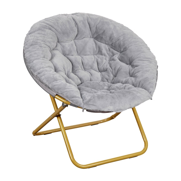 Grey Saucer Chair Gold Frame Plush Folding Oversized