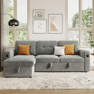 Grey Sectional Sleeper Sofa: Storage Chaise & Integrated LED Lighting