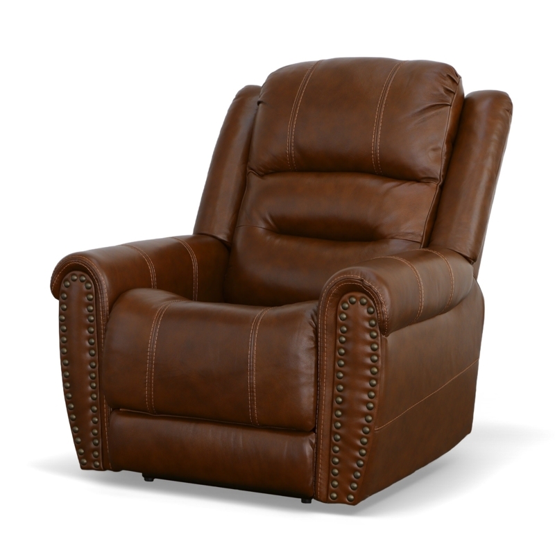 Grizzly Brown Leather Recliner with Nailhead Trim and Power Headrest