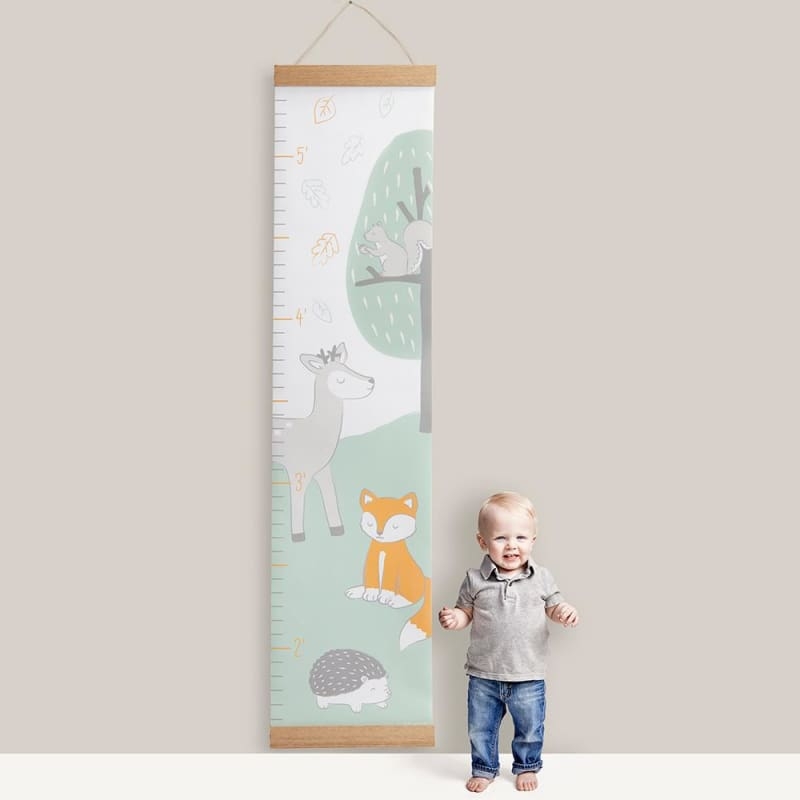 Growth Chart Banner with Woodland Animal Graphics and Wood Trim