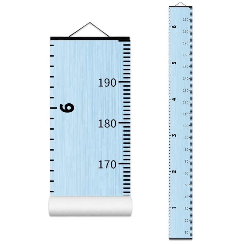 Growth Chart Scroll featuring Blue Wood Grain Pattern and Dual Scale