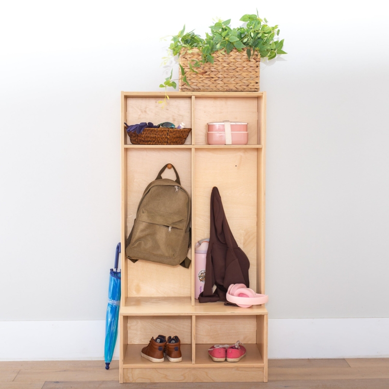Hall Tree with Open Back Design and Asymmetrical Plywood Construction