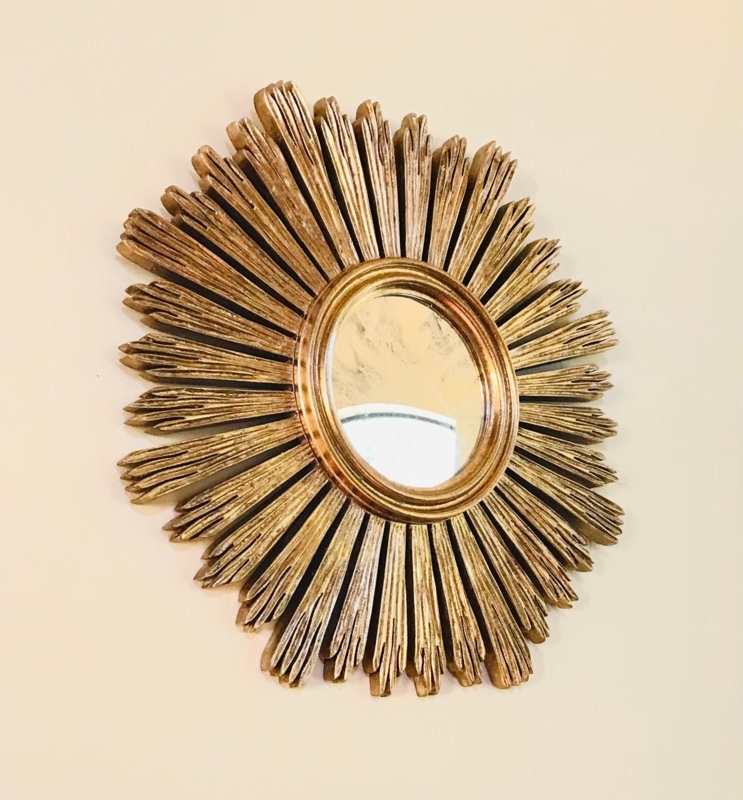 Hand Carved Starburst Mirror: Bronze Gold Leaf with Faceted Texture