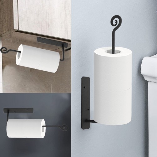 Hand Forged Iron Paper Towel Holder, Vertical Mount with Scroll Tip