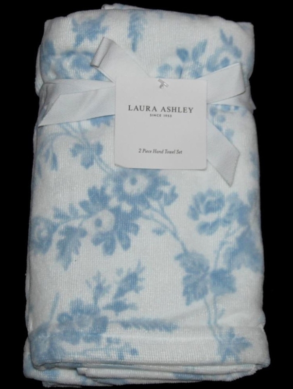 Hand Towel Pastel Blue Floral Pattern Velour Cotton Ribbon Tie
