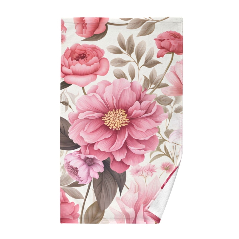 Hand Towel Peony Pattern Large Scale Floral Romantic Botanical