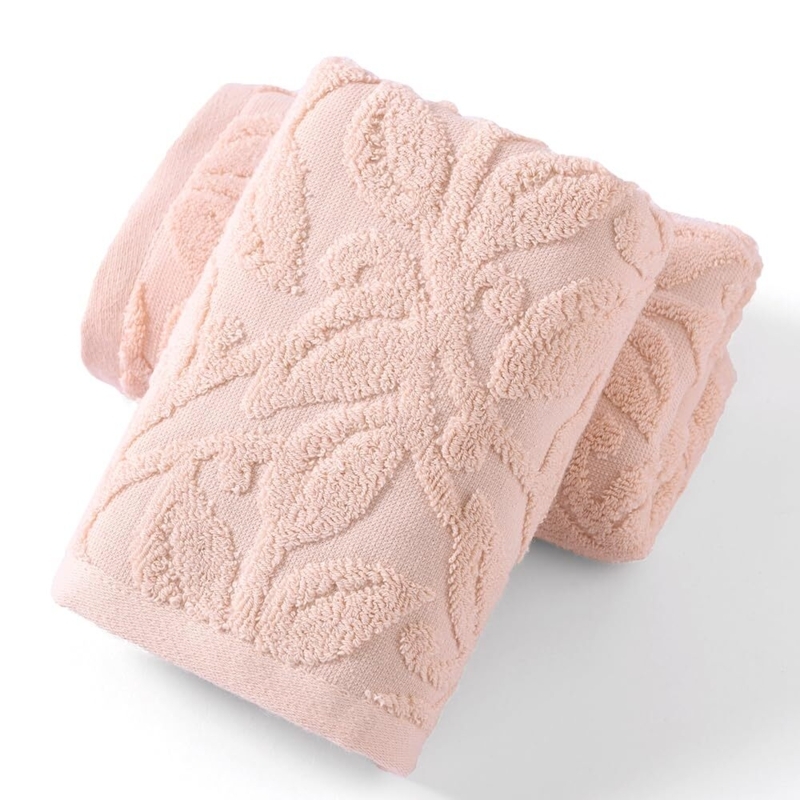 Hand Towel Set Embossed Floral Pattern Blush Pink Sculpted Cotton