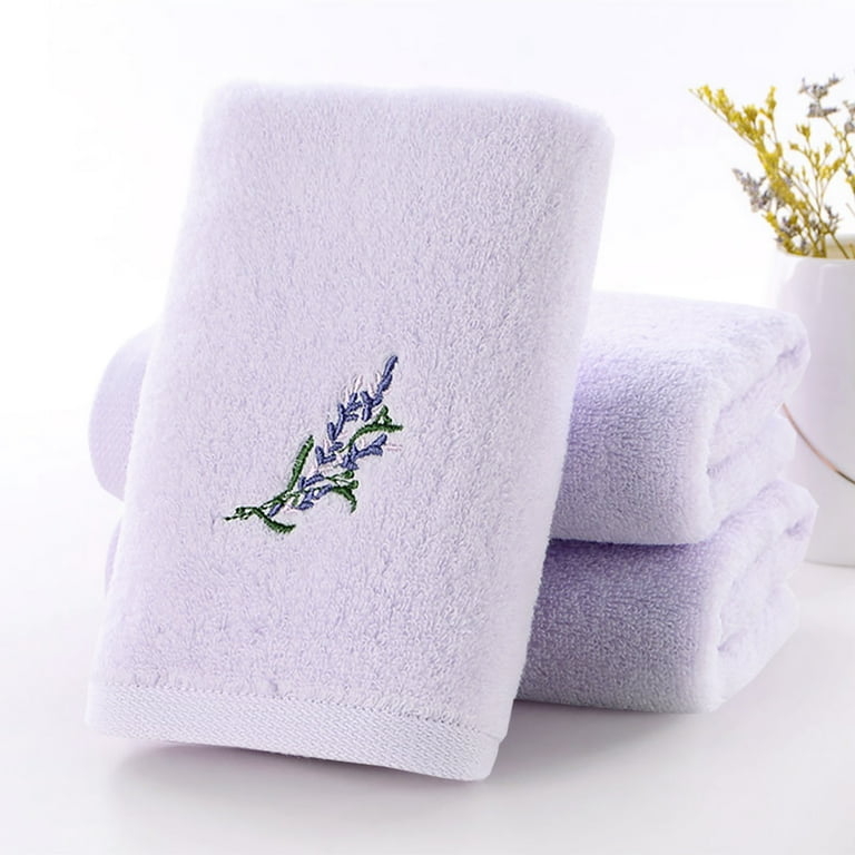 Hand Towel Set Three Lavender Floral Pattern Embroidered Purple
