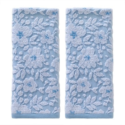 Hand Towel Sky Blue Floral Jacquard Pattern Raised Texture Set