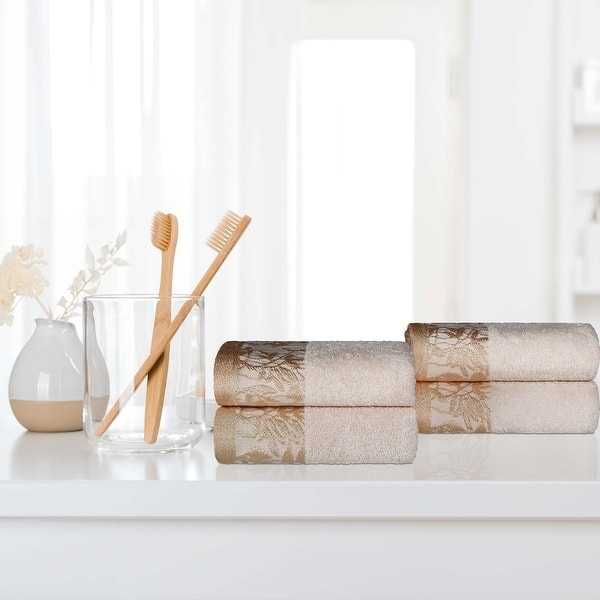 Hand Towel Wisteria Pattern Floral Jacquard Border Cream Gold Set