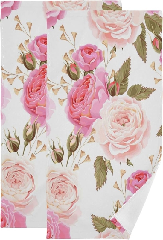 Hand Towels Large Rose Print Blush Pink Botanical Romantic Decor