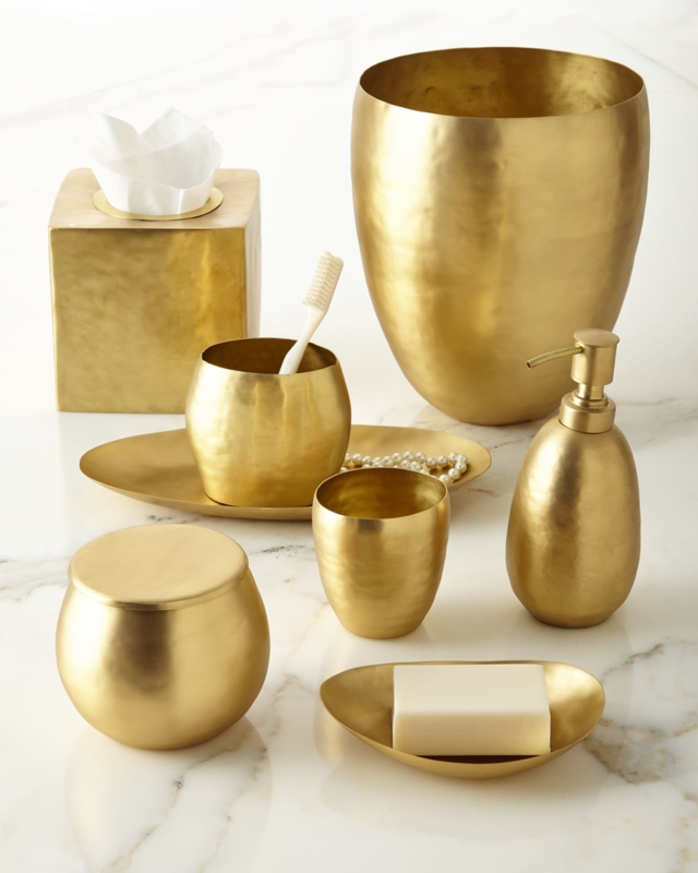 Handcrafted Bath Set Hammered Brushed Gold Organic Silhouettes