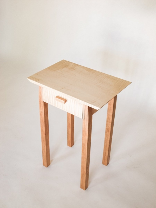 Handcrafted End Table with Tiger Maple Grain and Cherry Legs