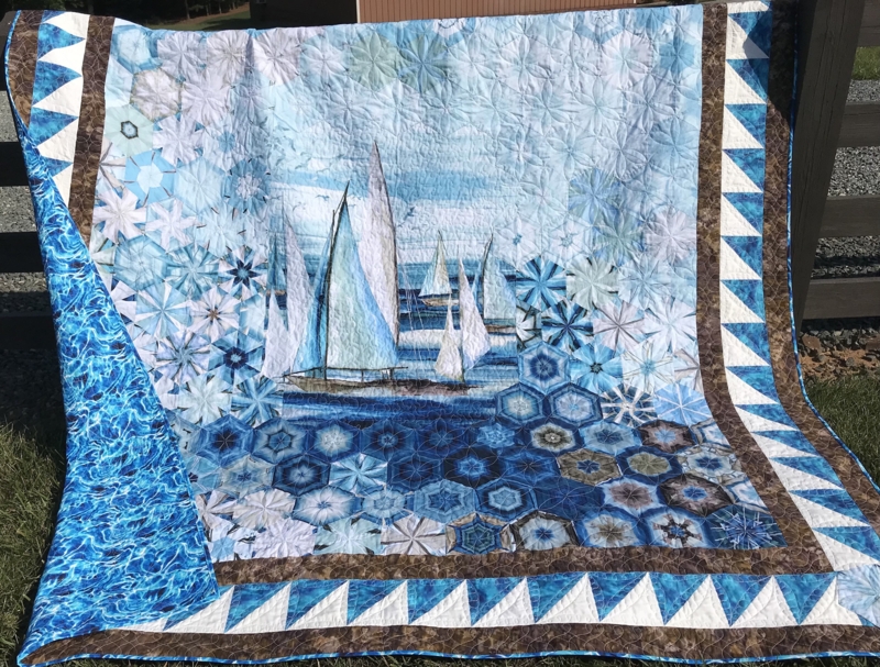 Handmade Quilt One Block Wonder Hexagonal Fractals Sailboat Motif