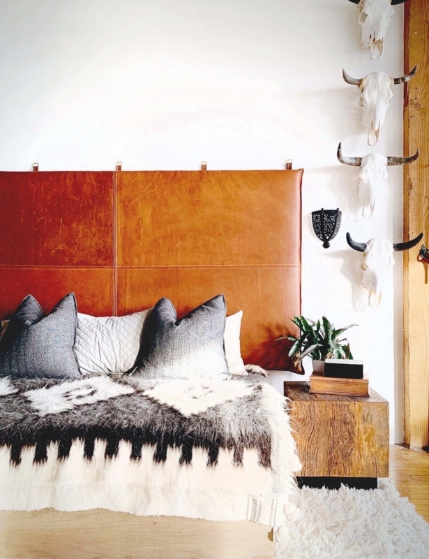 Hanging Headboard, Leather-Like Material, Four Panel Stitched, Rustic Boho.