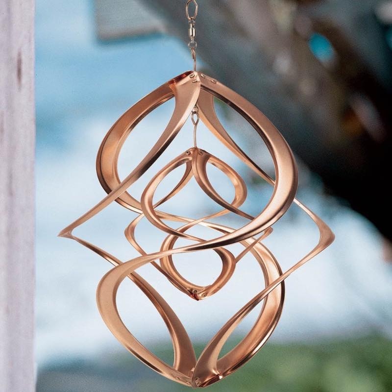 Hanging Wind Spinner Interlocking Loops Nested Copper Metallic
