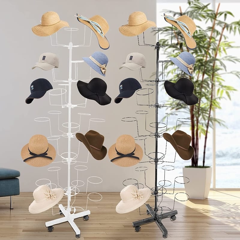 Hat Rack 7-Tier Mobile Stand 35-Hook Wire Display