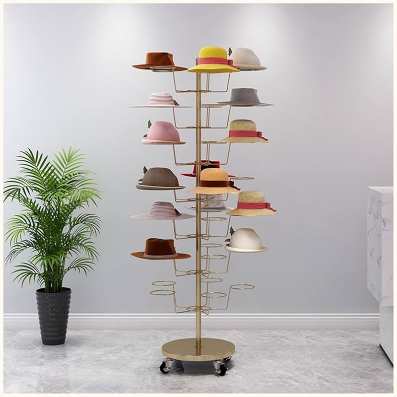 Hat Rack Gold Tone Metal Multi-Tier Rolling Boutique Display