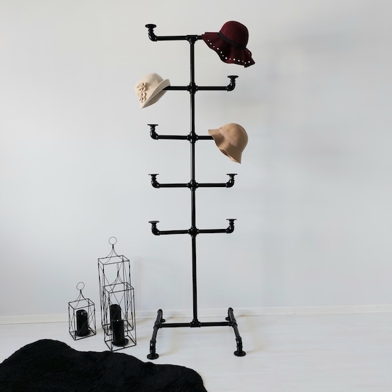 Hat Rack Industrial Black Pipe Construction Steampunk Stand