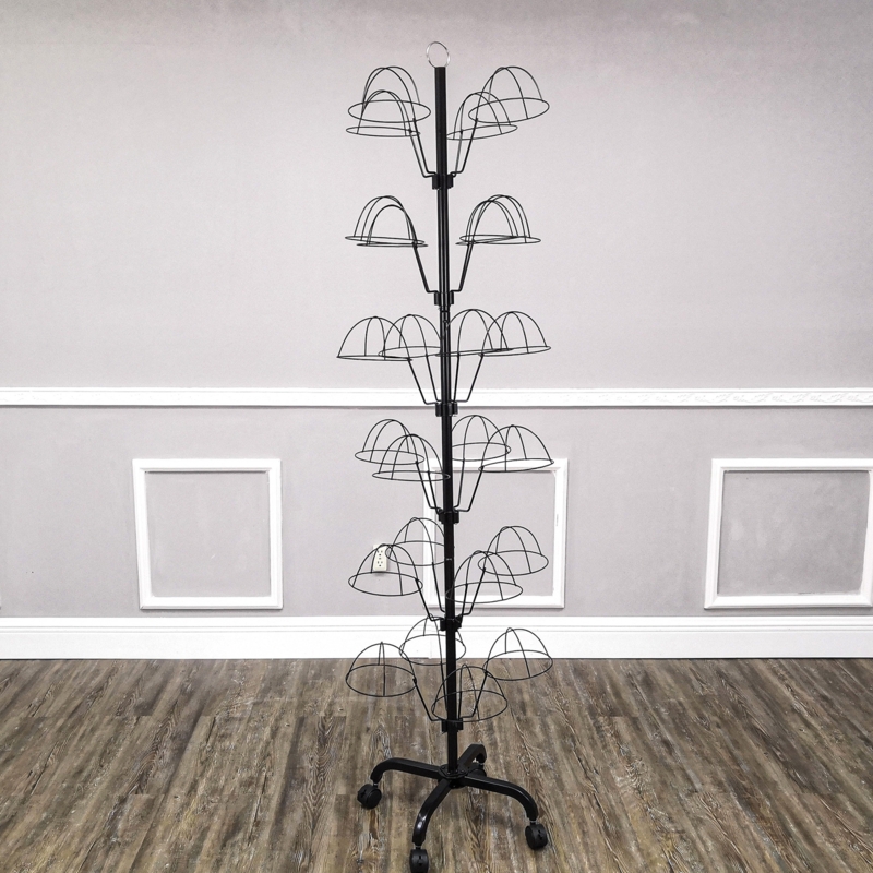 Hat Rack Rotating 6-Tier Wire Black 24-Cap Capacity Mobile