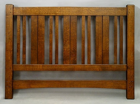 Headboard Arts & Crafts with Varied Slat Widths and Exposed Pegs