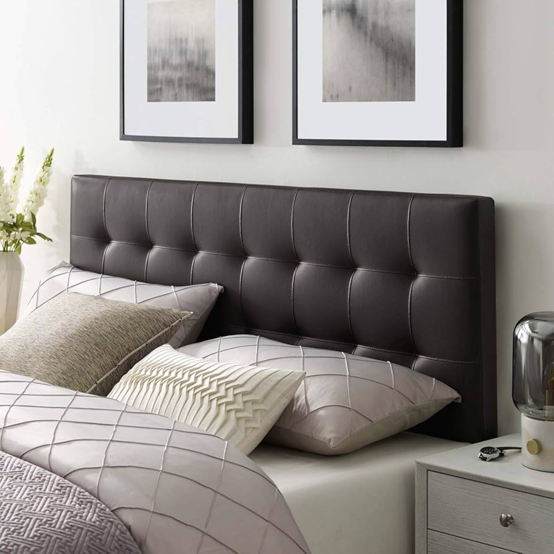 Headboard, Biscuit Tufting, Leather-Like Upholstery, Grid Pattern.
