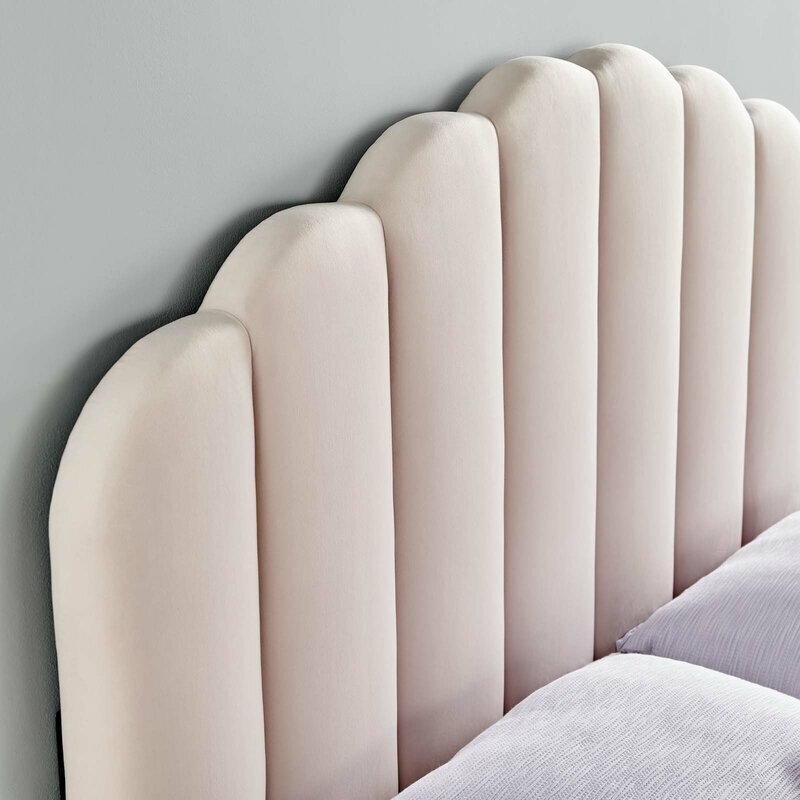 Headboard: Blush Pink Velvet Art Deco Scalloped Channel Tufting