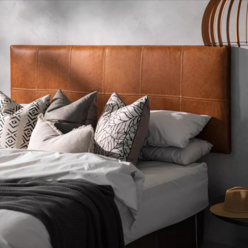 Headboard, Grid Stitching, Wall Mounted, Bohemian Chic Aesthetic.