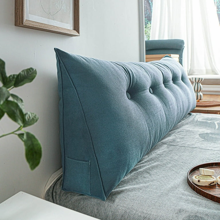 Headboard Pillow Teal Blue Wedge Button Tufted Pocket