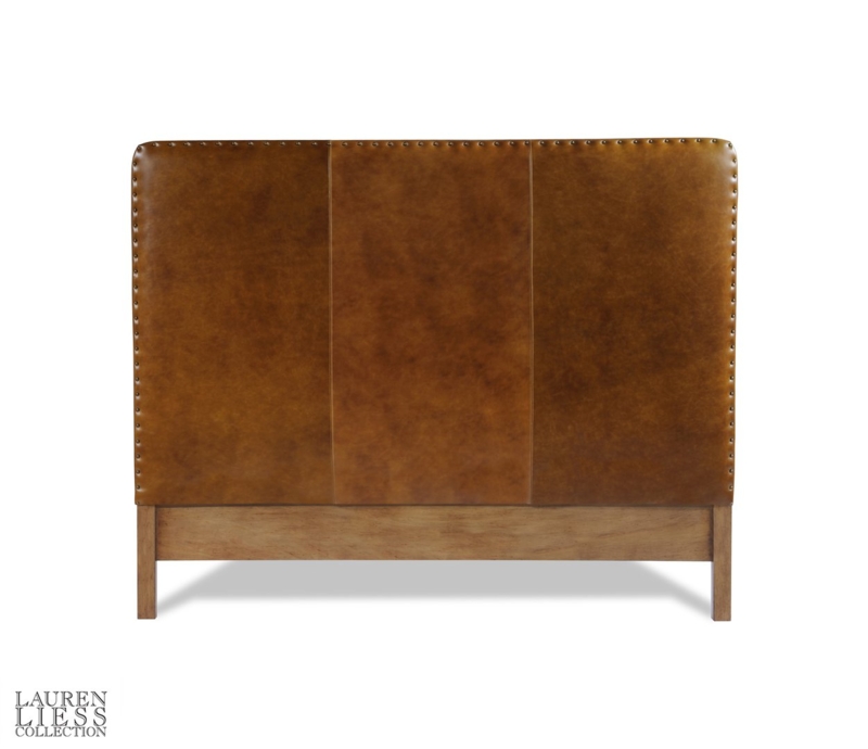 Headboard, Three Panel Design, Nailhead Trim, Leather-Like Upholstery.