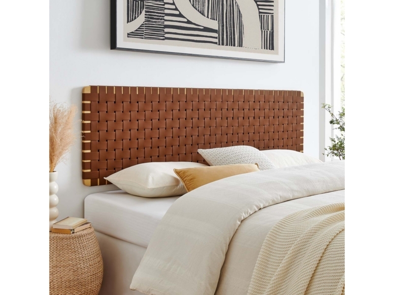 Headboard, Woven Leather Look, Basketweave Texture, Wall Mount Design.