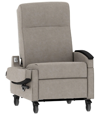 Healthcare Recliner, Dual Transfer Arms, Ash Grey, Locking Casters.