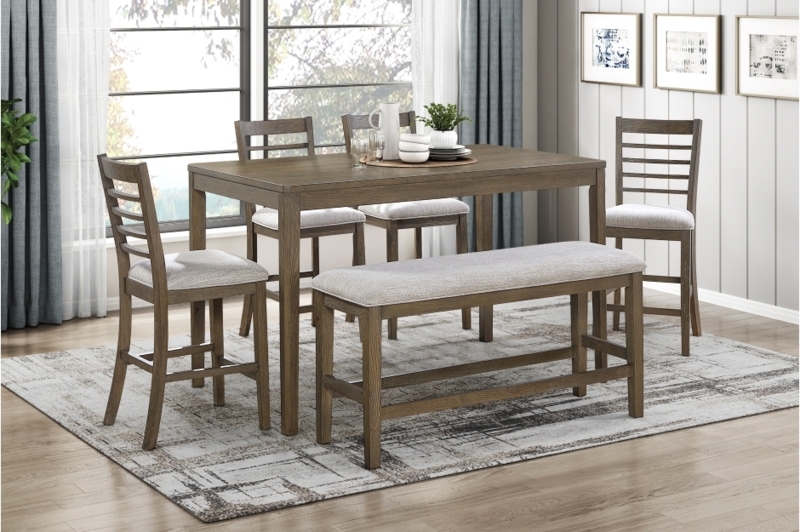 Heather Gray Upholstered Bench Dining Set Ladder Back Chairs