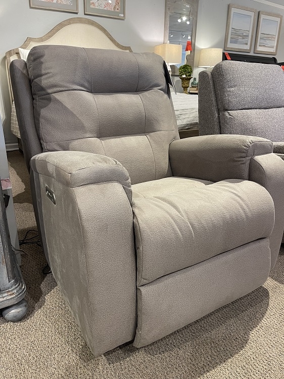 Heathered Grey Fabric Power Recliner with Segmented Backrest