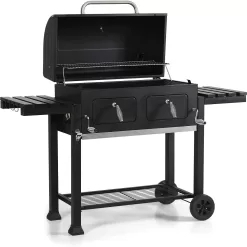 Heavy Duty Charcoal Grill with Front Charcoal Doors and Side Shelves