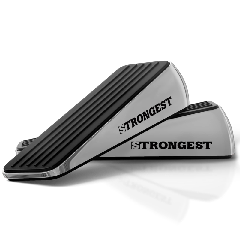 Heavy Duty Door Stopper Wedge Chrome Grooved Rubber Non-Slip