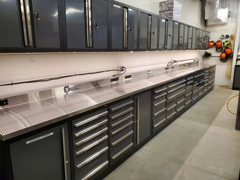 Heavy Duty Garage Workbench with Engine-Turned Stainless Top