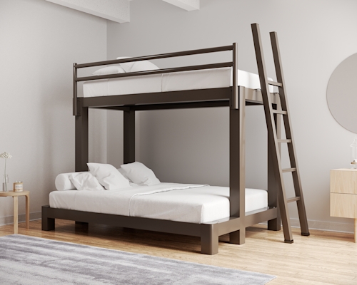 Heavy Duty Metal Bunk Bed Bronze Finish Twin Over Queen Angled Ladder