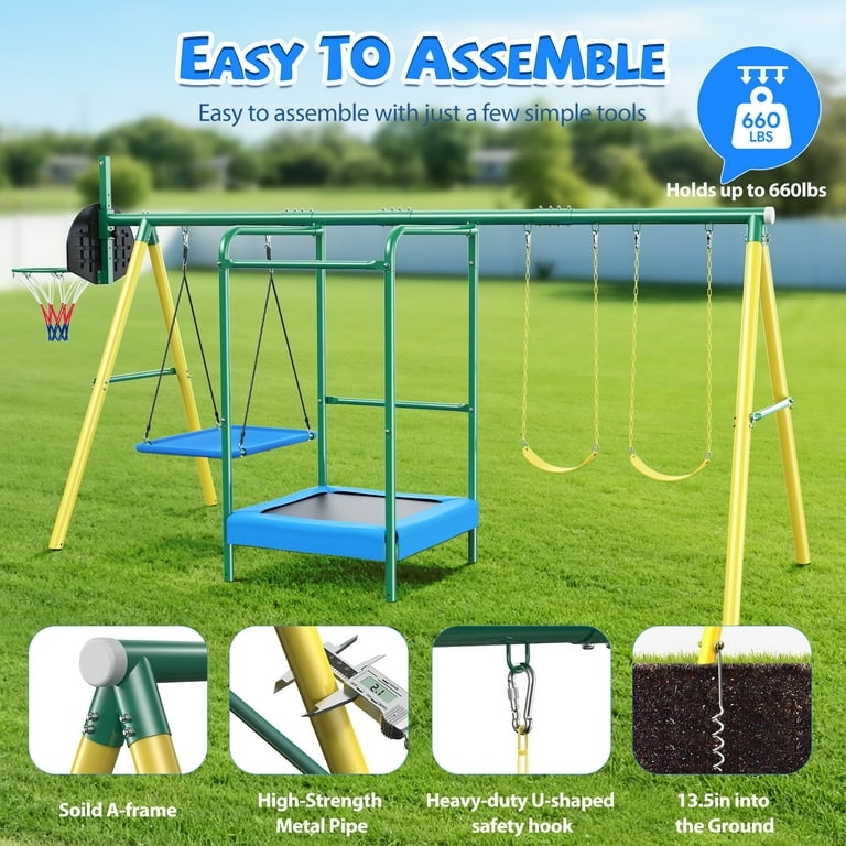 Heavy-Duty Outdoor Playset: 660lb Capacity, Multi-Station Design