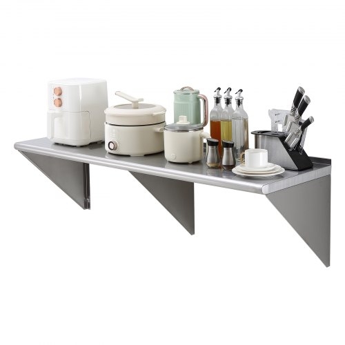 Heavy Duty Stainless Steel Wall Shelf with Triple Support Brackets