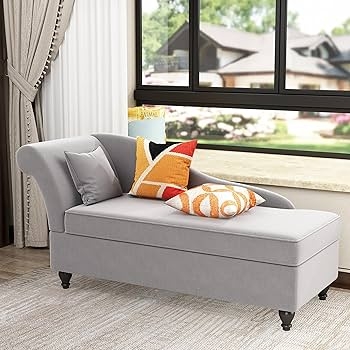 Hidden Storage Chaise Lounge with Left Arm Rest, Gray Storage Chaise