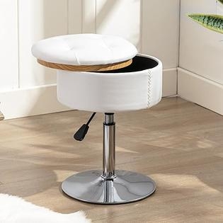 Hidden Storage Vanity Stool Button Tufted Pedestal Base Swivel