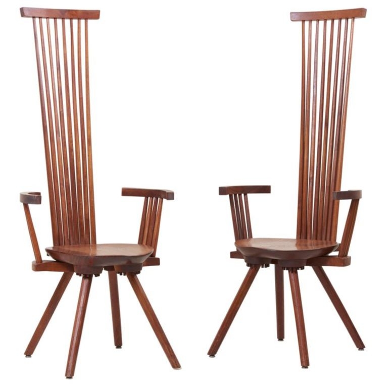 High Back Armchair Spindle Back Studio Craft Walnut Wood Sculptural