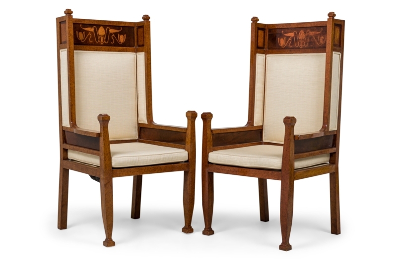 High Back Armchair Swedish Art Deco Inlaid Crest Rail Honey Wood