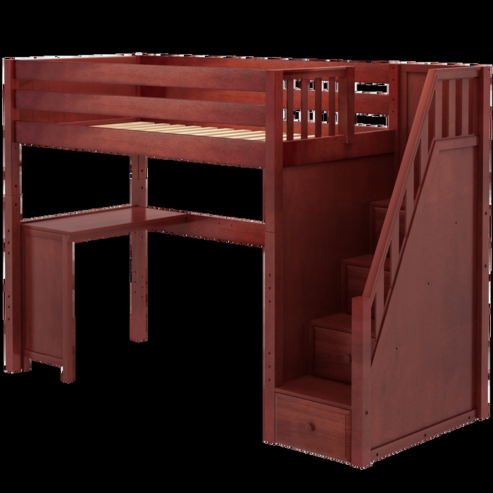 High Capacity Loft Bed with Underbed Desk and Stairs