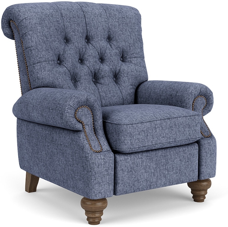 High-Leg Recliner in Slate Blue with Diamond Tufting and Bun Feet