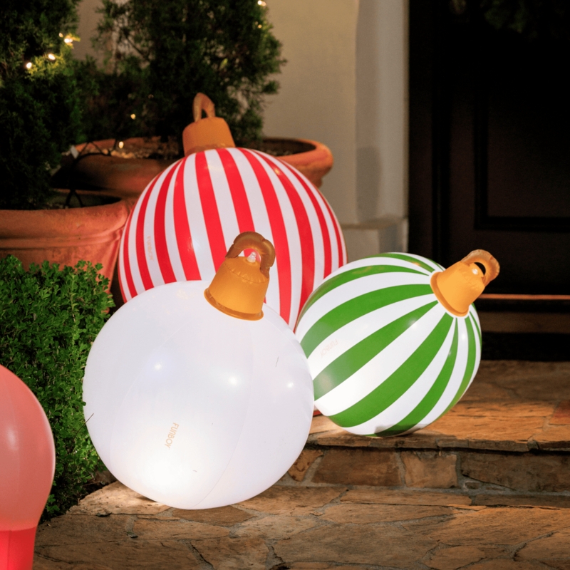 Holiday Ornament Matte Candy Stripe Internal Lighting Porch Decor