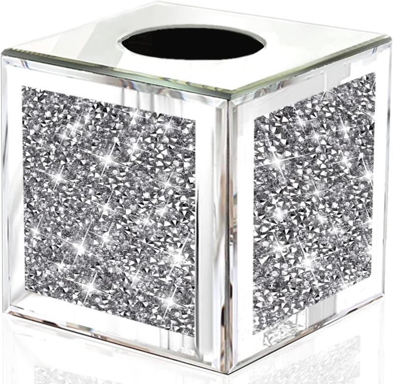 Hollywood Regency Square Tissue Box with Crushed Diamond Inlay